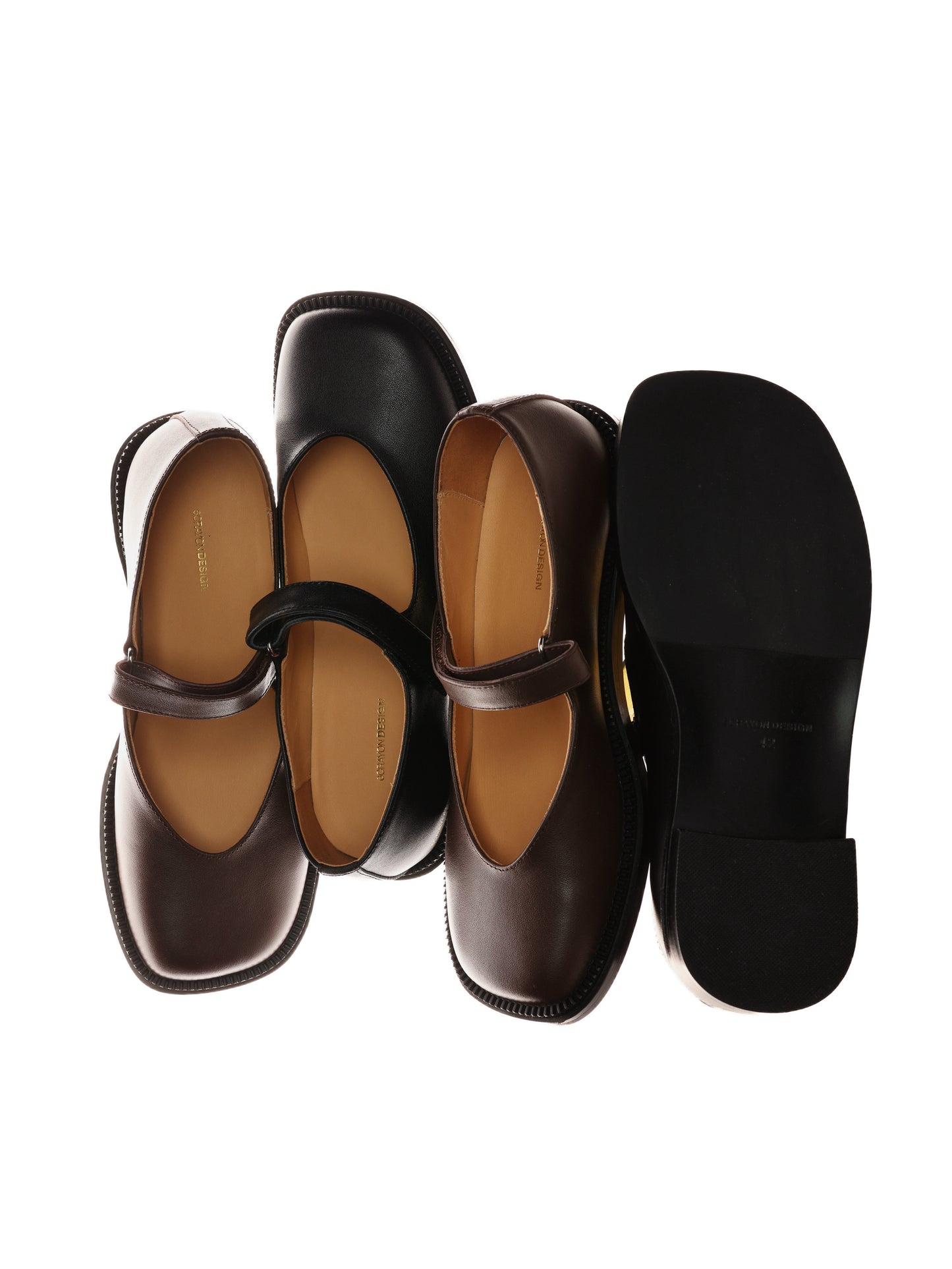 6CRAYON Unisex Brown Full-Grain Leather Mary Janes - Brown