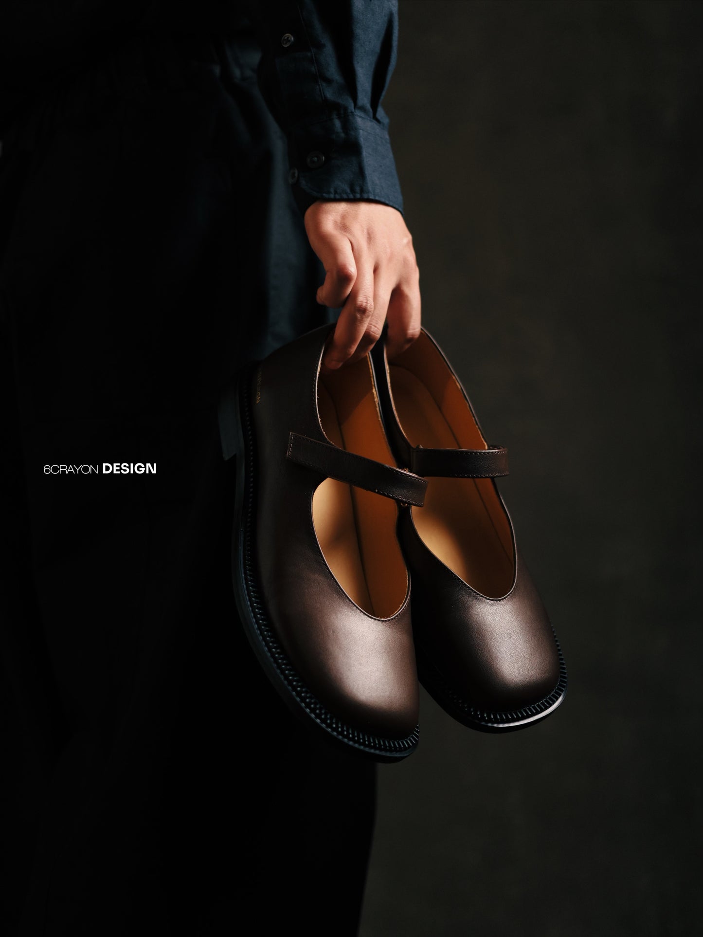 6CRAYON Unisex Brown Full-Grain Leather Mary Janes - Brown