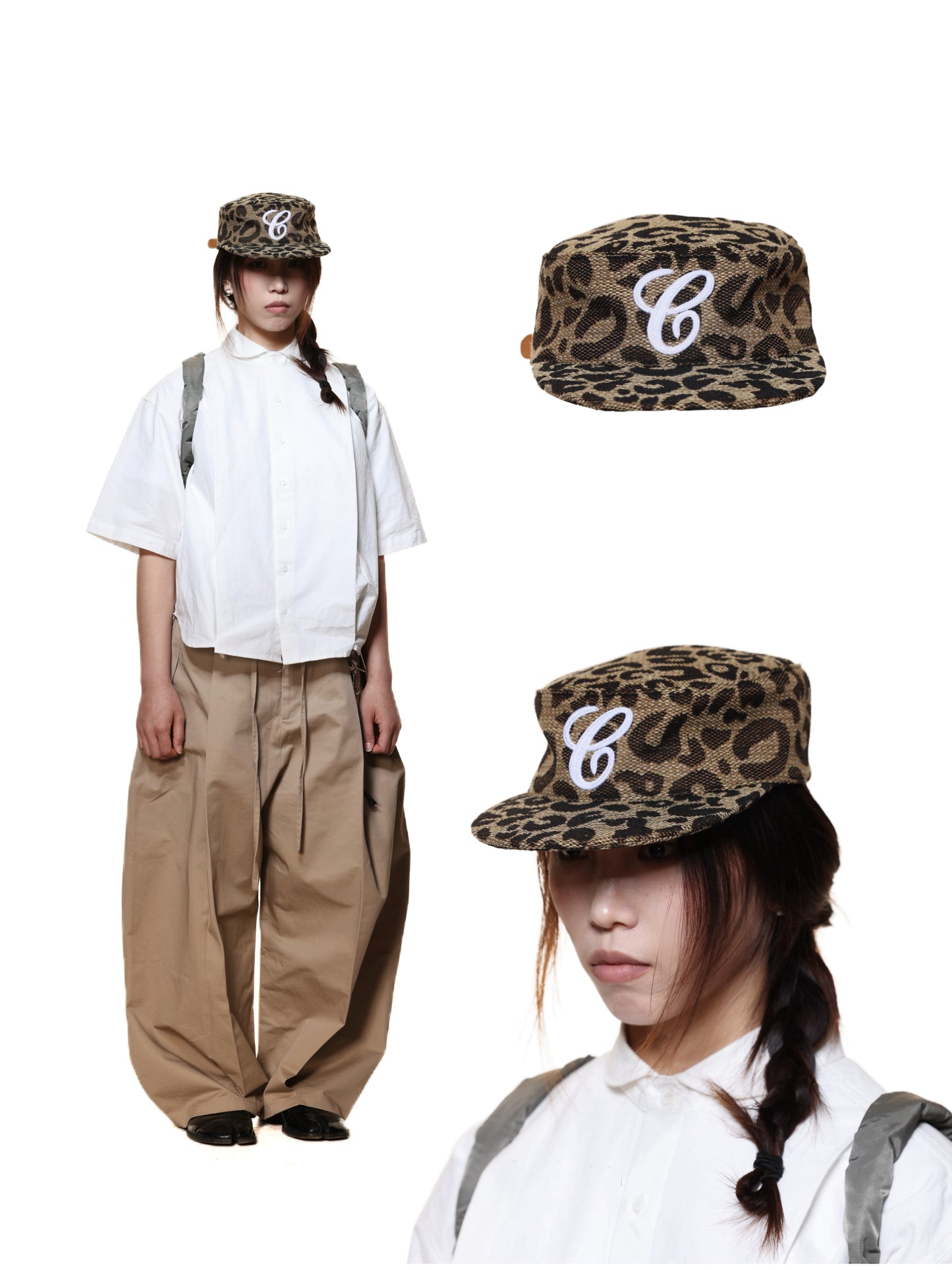 6CRAYON WEAVE LEOPARD PRINT BRIMMED BASEBALL CAP-Weave Leopard print